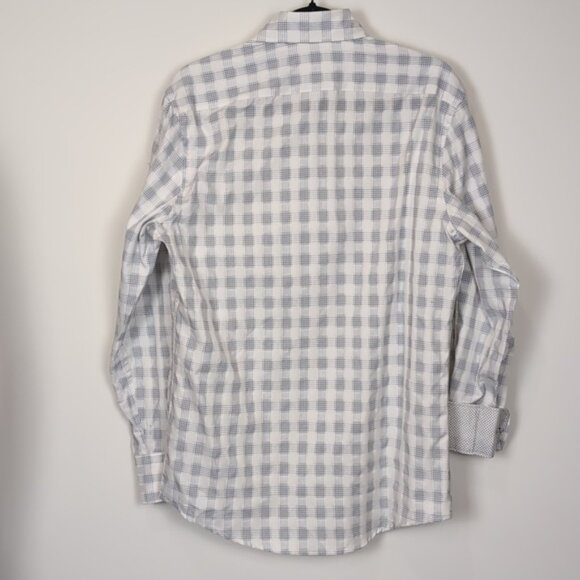 Jhane Barnes Button Down Shirt Checkered Plaid Cotton Flip Convertible Cuffs - Picture 9 of 11